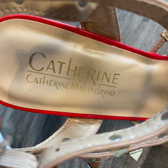 Catherine Melandrino Jazy Heals Size 8.5 Red Spike Strap Pointed Toe - Picture 4 of 10